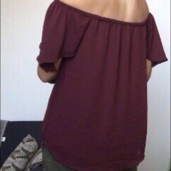 Naked Zebra Tops - Last Chance 8/15 Naked Zebra Anne Bow Tie Off The Shoulder Blouse- Burgundy